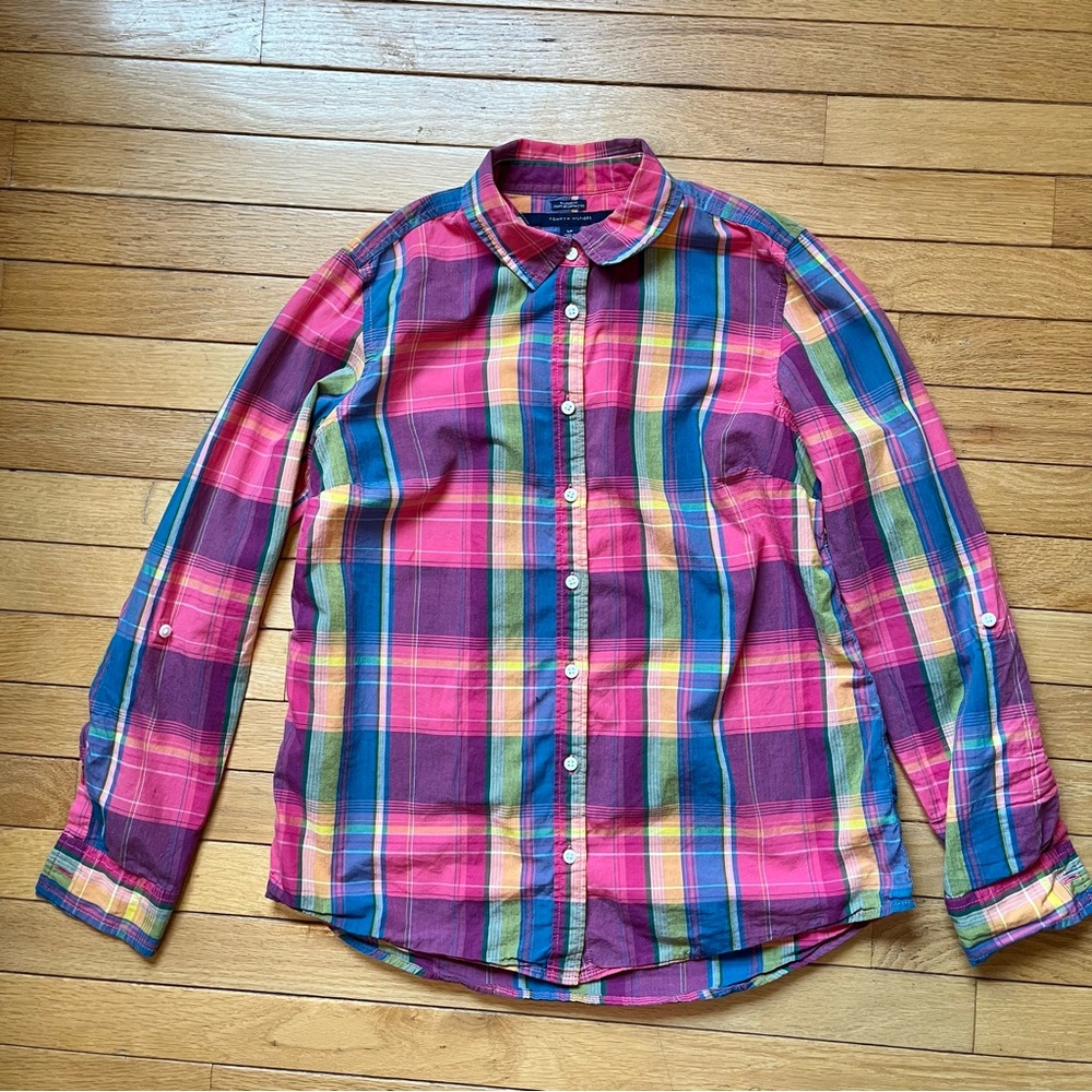 Tommy Hilfiger Pink Plaid Cotton Shirt Size S